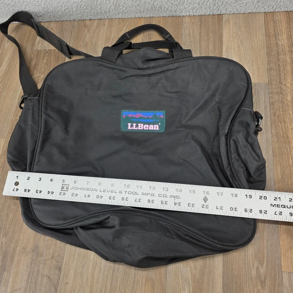 LL Bean Vintage Black Nylon‎ Shoulder Bag Messenger Mountain Logo Ripstop